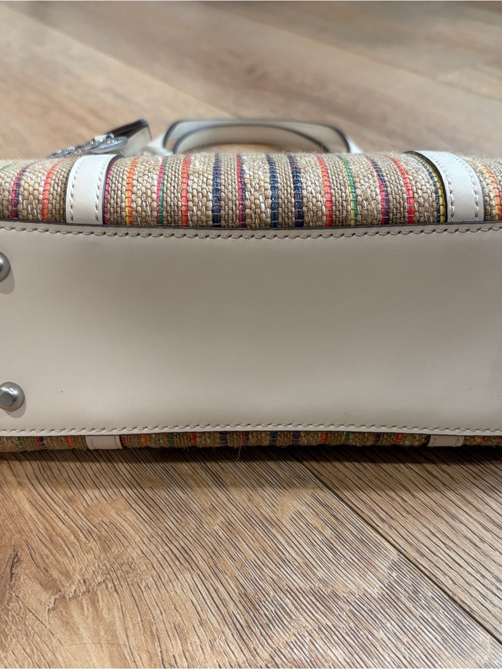 Tory Burch Small Perry Stripe Raffia Tote Multicolor Ivory Leather - Picture 9 of 12